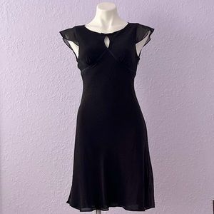 ANN TAYLOR PETITE SILK BLACK DRESS WITH RUFFLE HEM